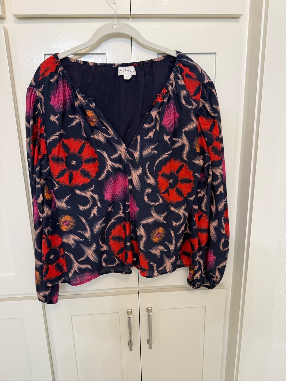 Velvet by Graham & Spencer Navy Floral V-Neck Blouse - Red & Pink